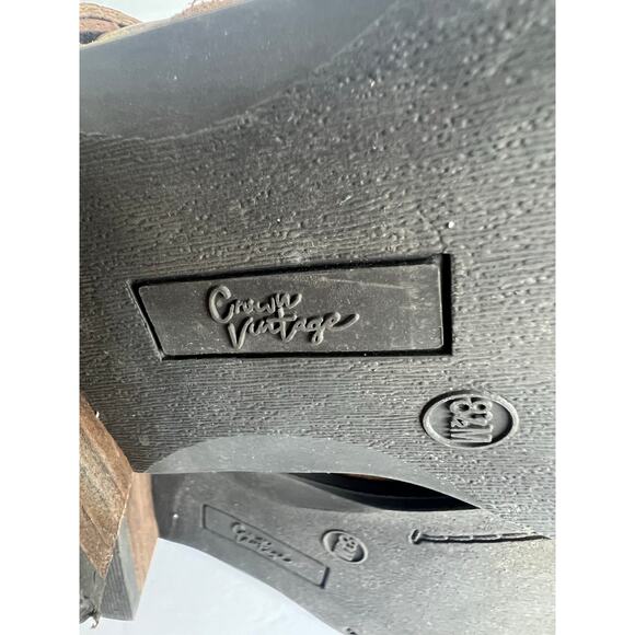 Crown Vintage Brown Leather Pointed Toe Studded Straps Block Heel Ankle Boot 8.5 - Picture 11 of 12